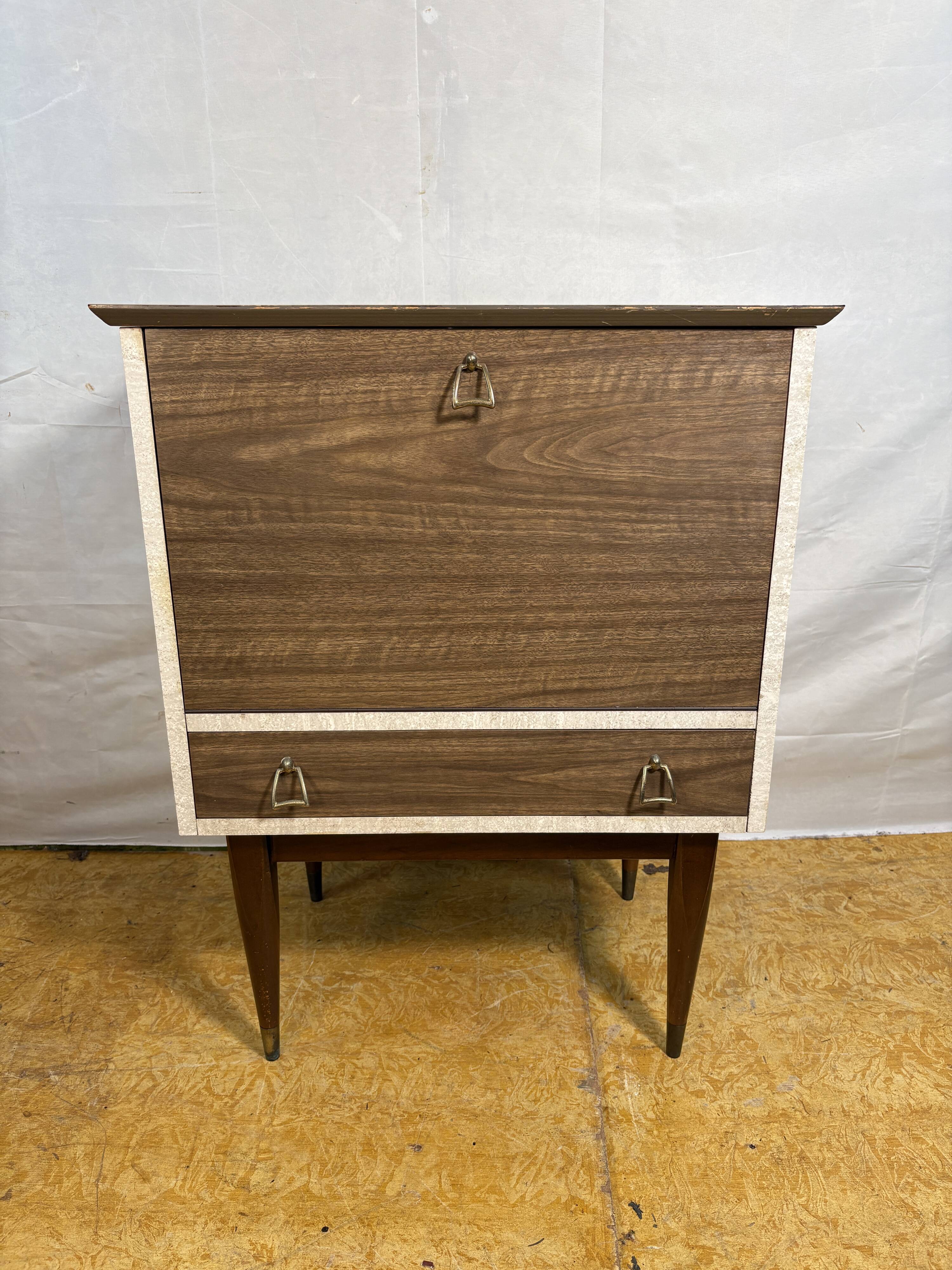 Mid Century Retro Teak & Lamination Cocktail Bar Cabinet (Circa 1950–1960)