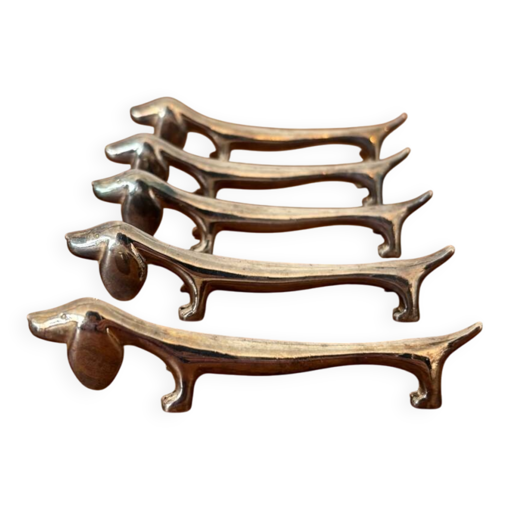 Set of 5 vintage dachshund knife rests – Metal dog knife rests