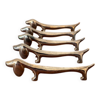 Set of 5 vintage dachshund knife rests – Metal dog knife rests