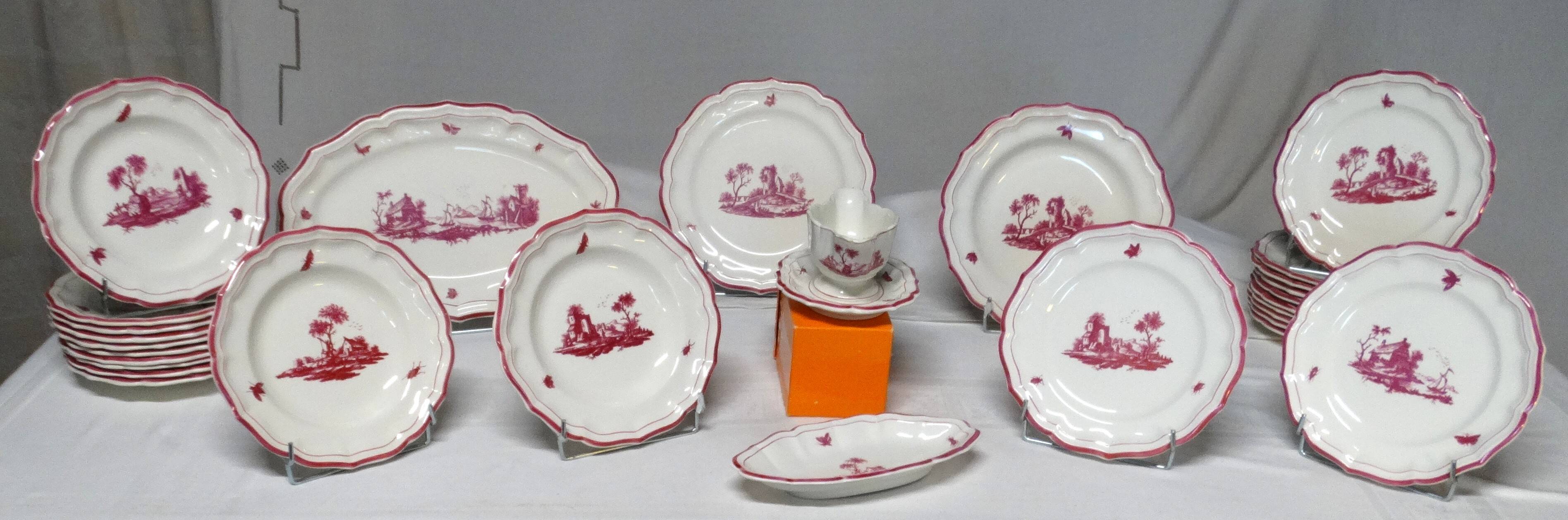 GIEN factory. Earthenware service called "landscapes". 29 pieces.