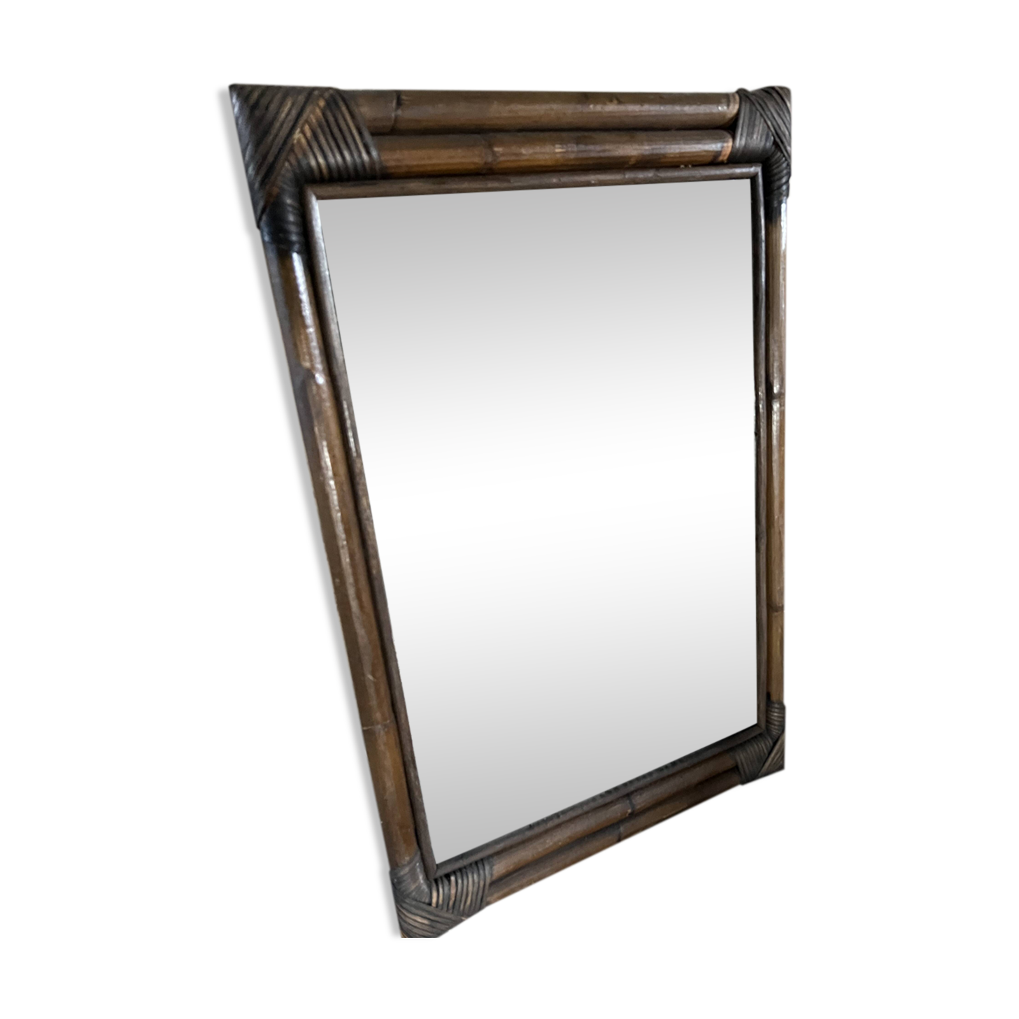 Antique woven bamboo mirror – colonial style – early 20th century