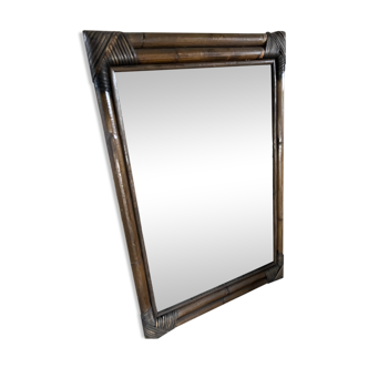 Antique woven bamboo mirror – colonial style – early 20th century