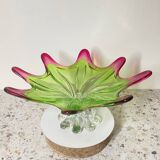 Sunburst shaped Murano centerpiece in lime green & fushsia  - Sommerso