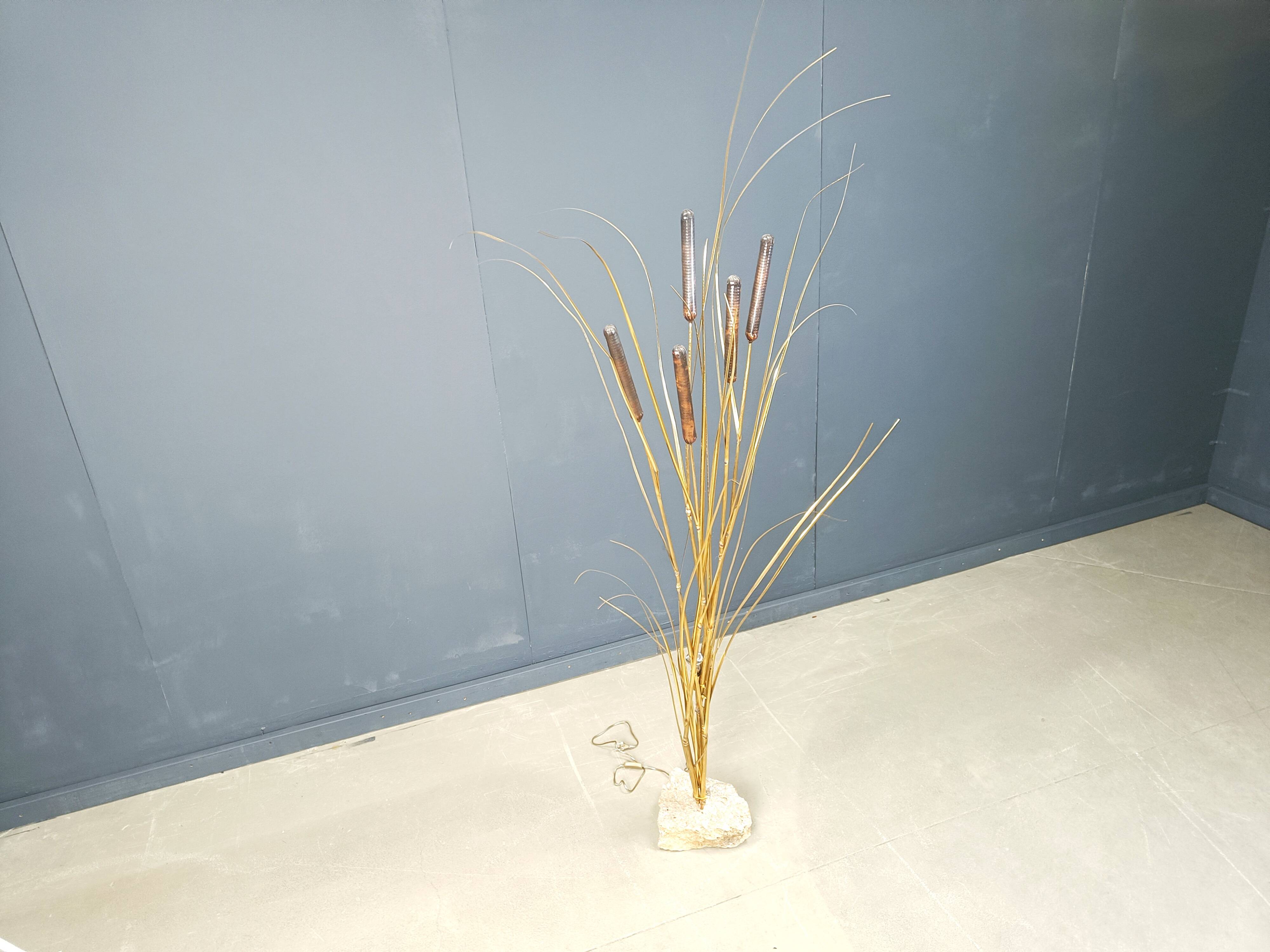 Vintage brass cattail floor lamp by Daniel D'Haeseleer, 1970s