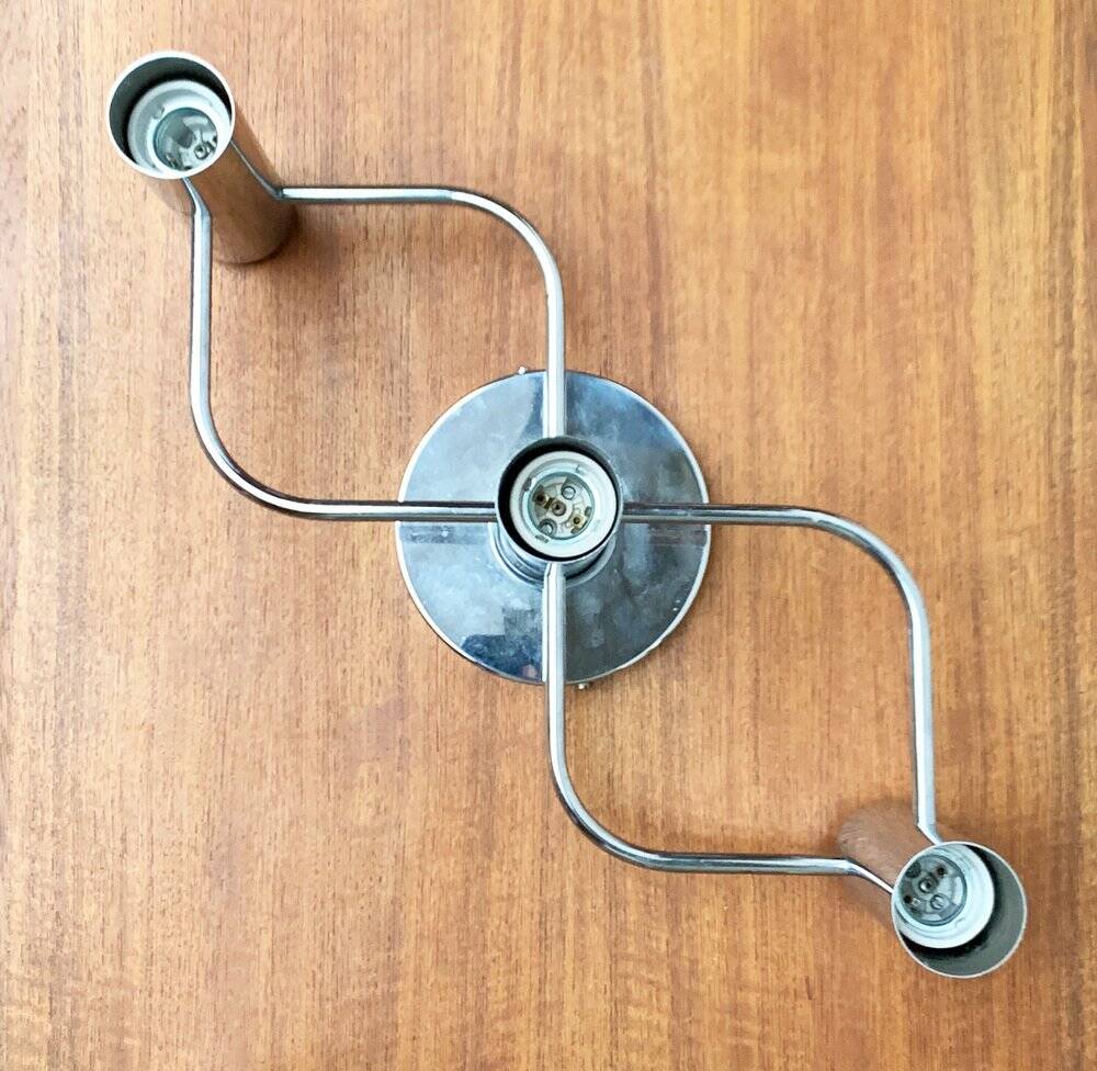 Chrome ceiling or wall lamp Space Age by Gaetano Sciolari for Leola, Germany, 1970s, set of 2