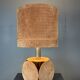 Midcentury XL ( 82 cm ) imposing terracotta suede table lamp. 1970s