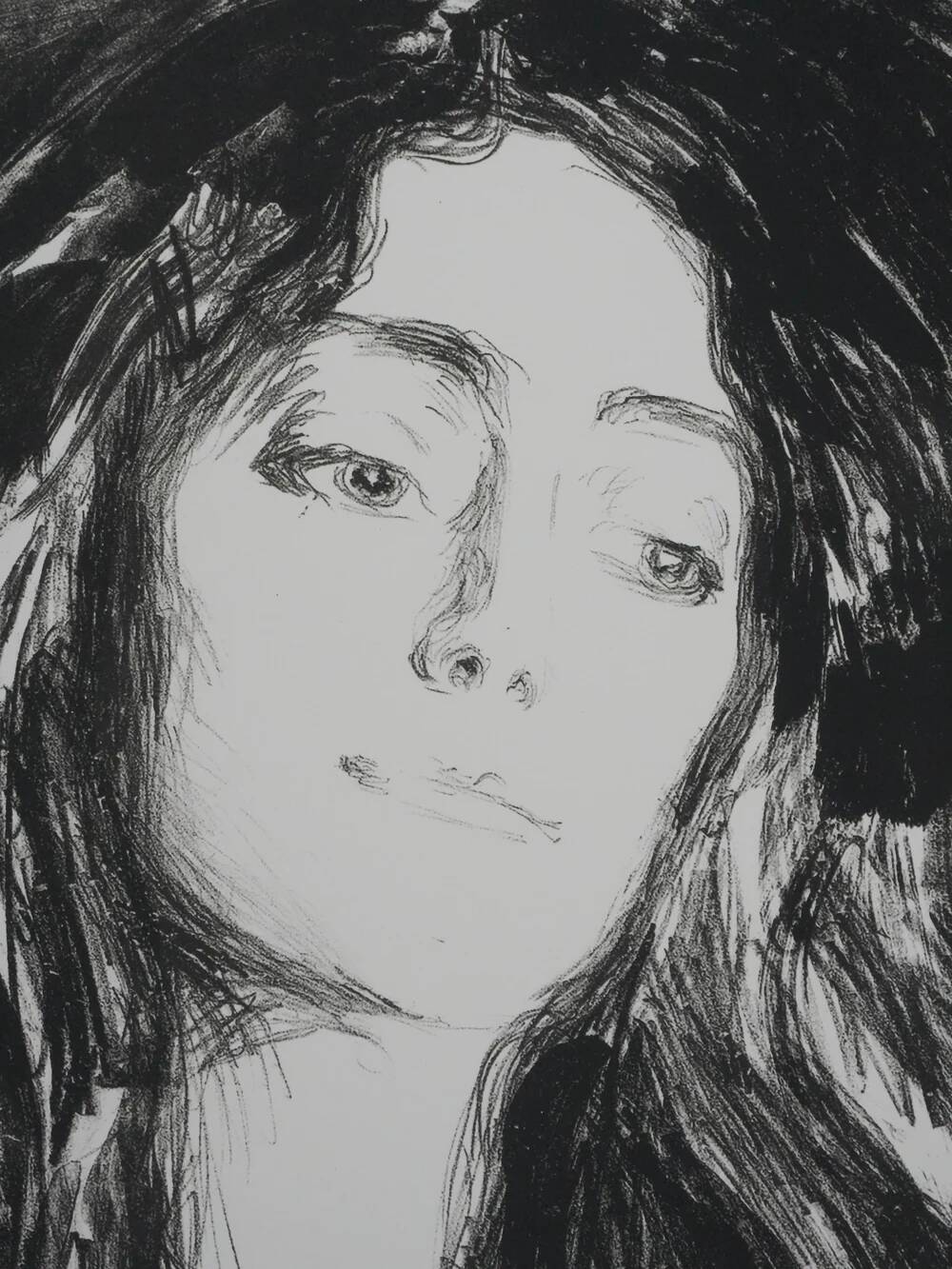 Edvard Munch: Brooch, Eva Mudocci, signed lithograph