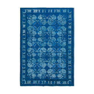 Handmade carved anatolian 1980s 216 cm x 316 cm blue carpet