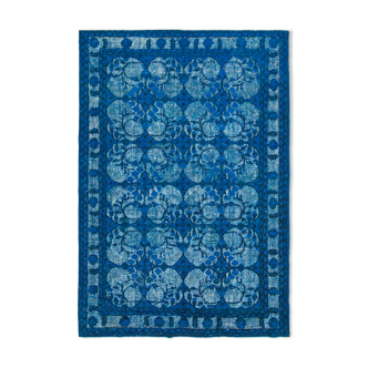 Tapis bleu tissé à la main des années 1980 216 cm x 316 cm