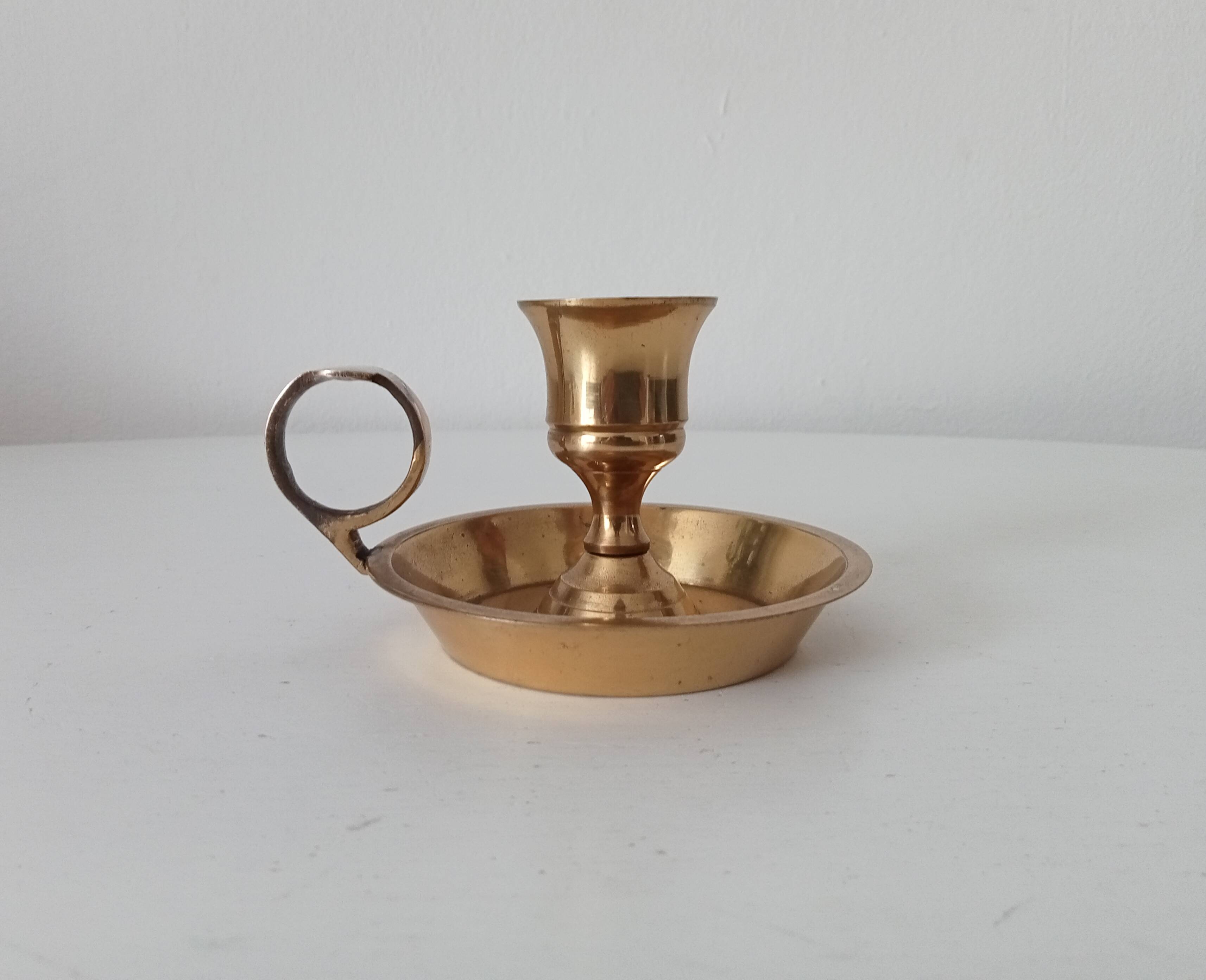 Vintage hand candle holder in solid golden brass