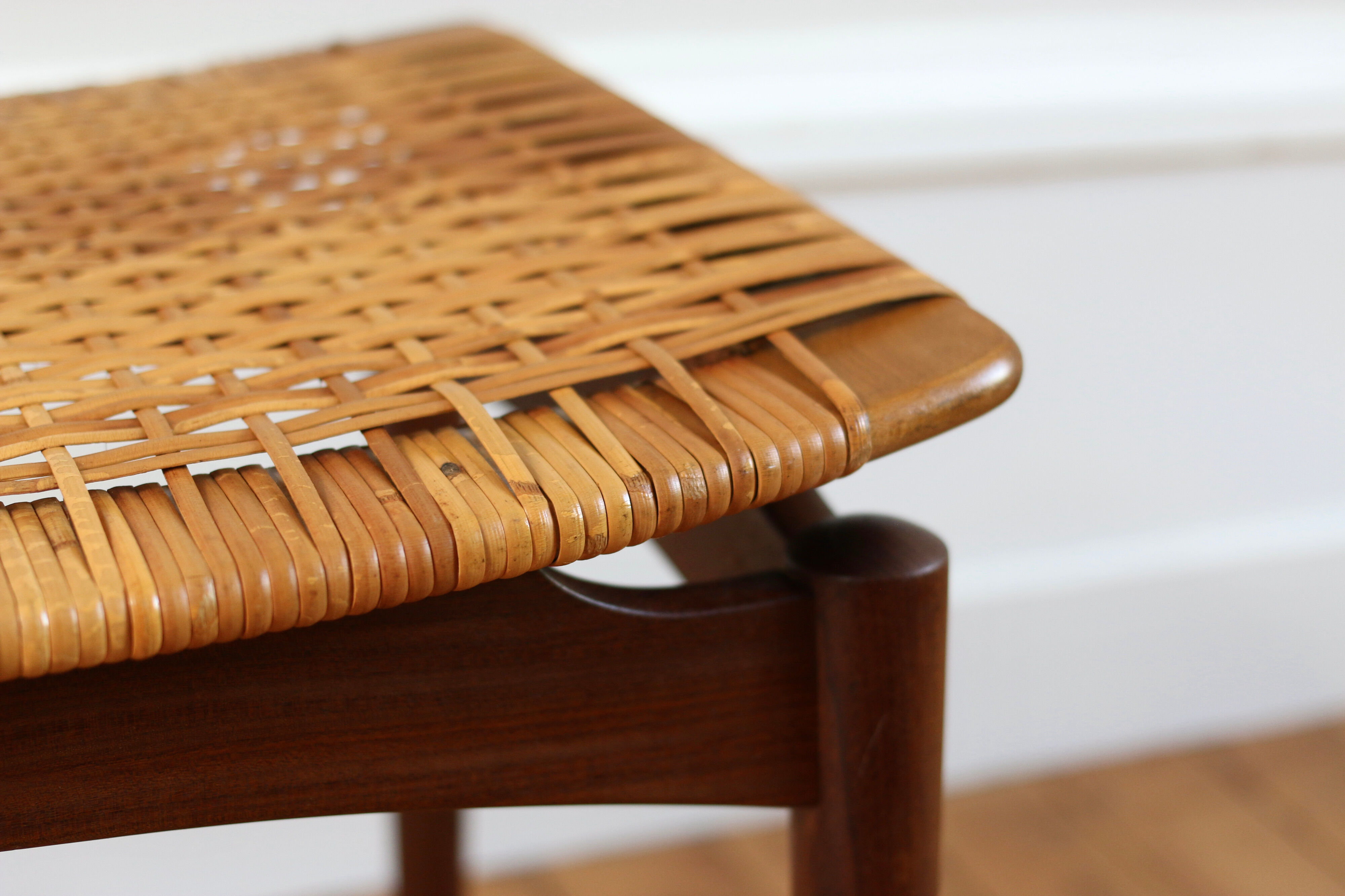 Scandinavian teak and wicker stool Olholm 1960