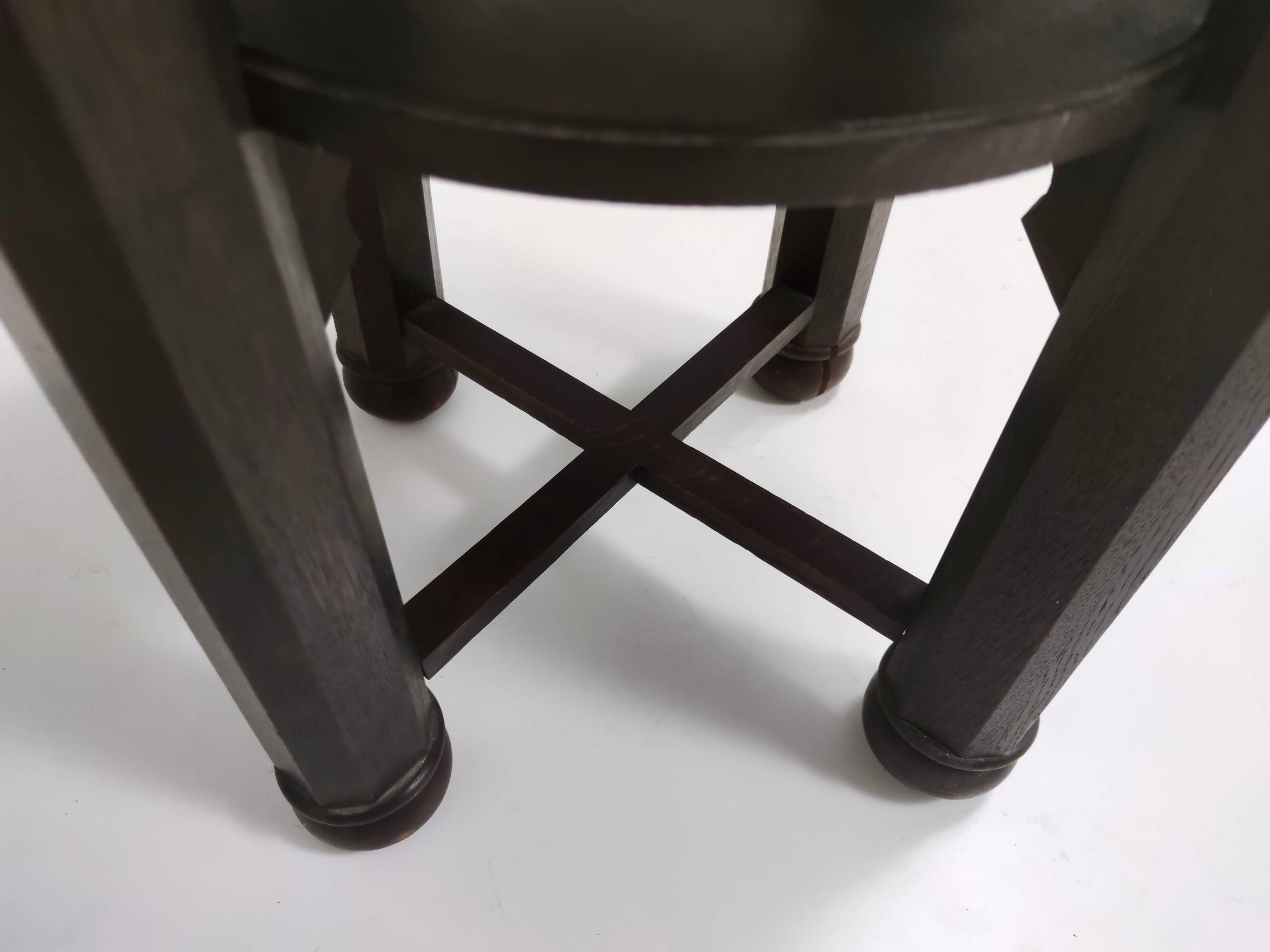 Secessionist Durmast Coffee Table with a Shelf and a Round Brass Top, Austria