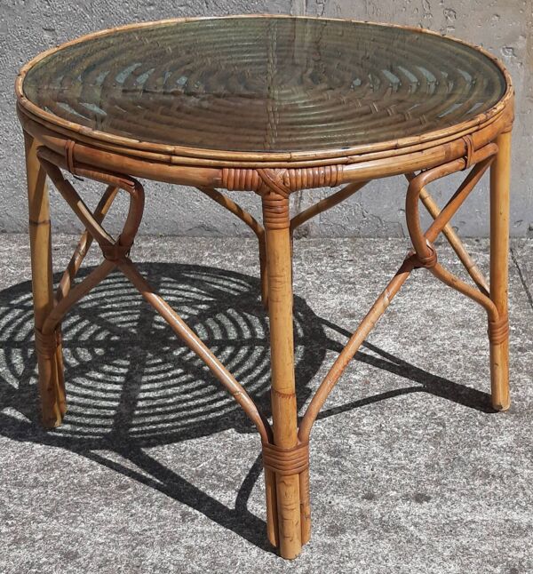 Table basse en rotin/ bambou (plateau verre)