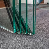 Table en cristal, miroir et laiton laqué, Italie des années 70