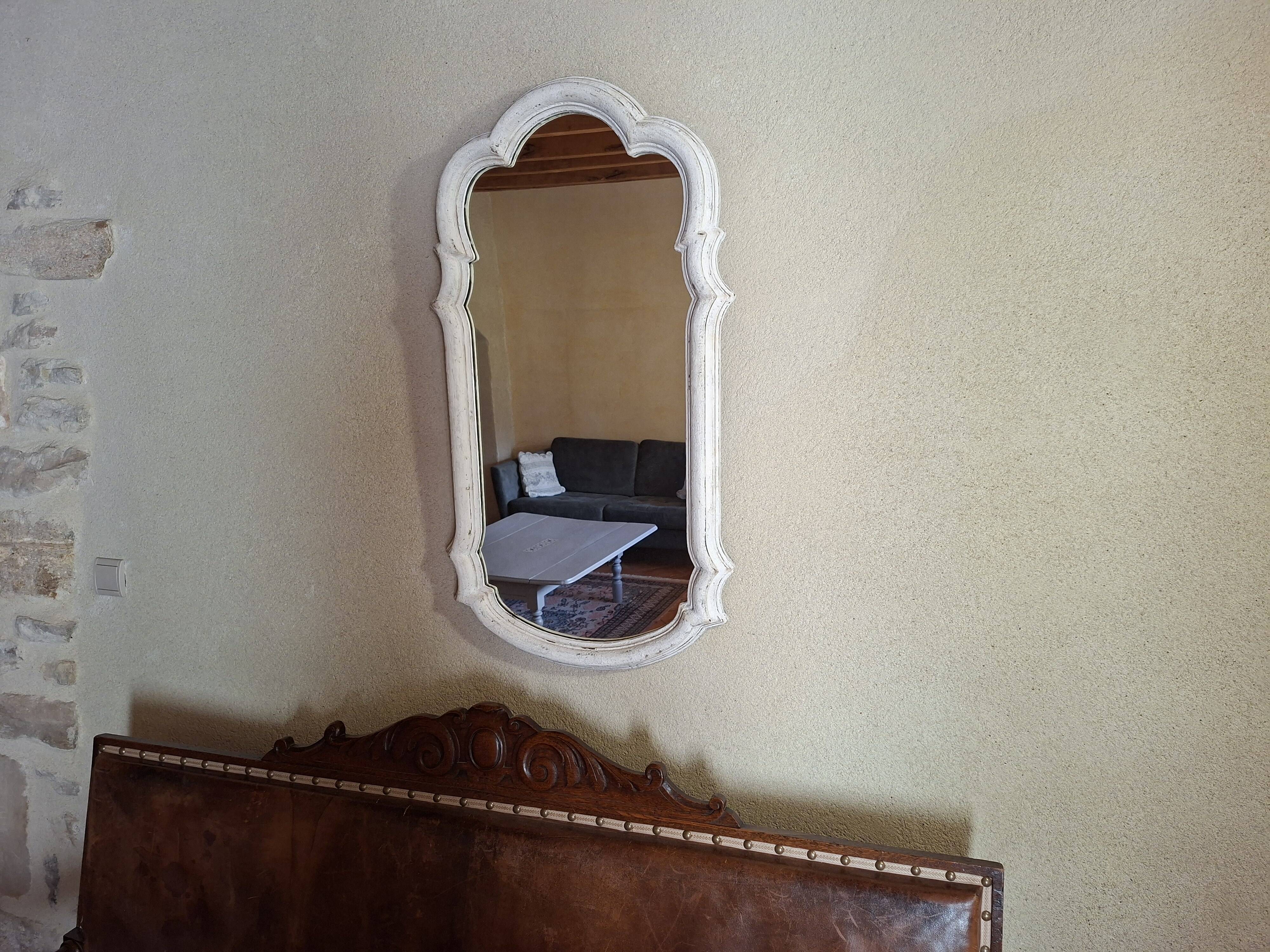 White patinated baroque mirror