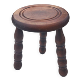 Small vintage tripod stool made of turned wood, in the style of Charles.