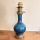 Blue Enamelled Ceramic Lamp Base Brass Vintage Oil Lamp Style