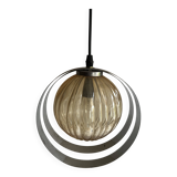 Space Age Chrome Rings Amber Globe Pendant Light