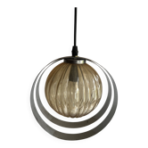 Space Age Chrome Rings Amber Globe Pendant Light