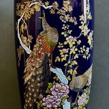 Vase style japonais bleu cobalt & faisans