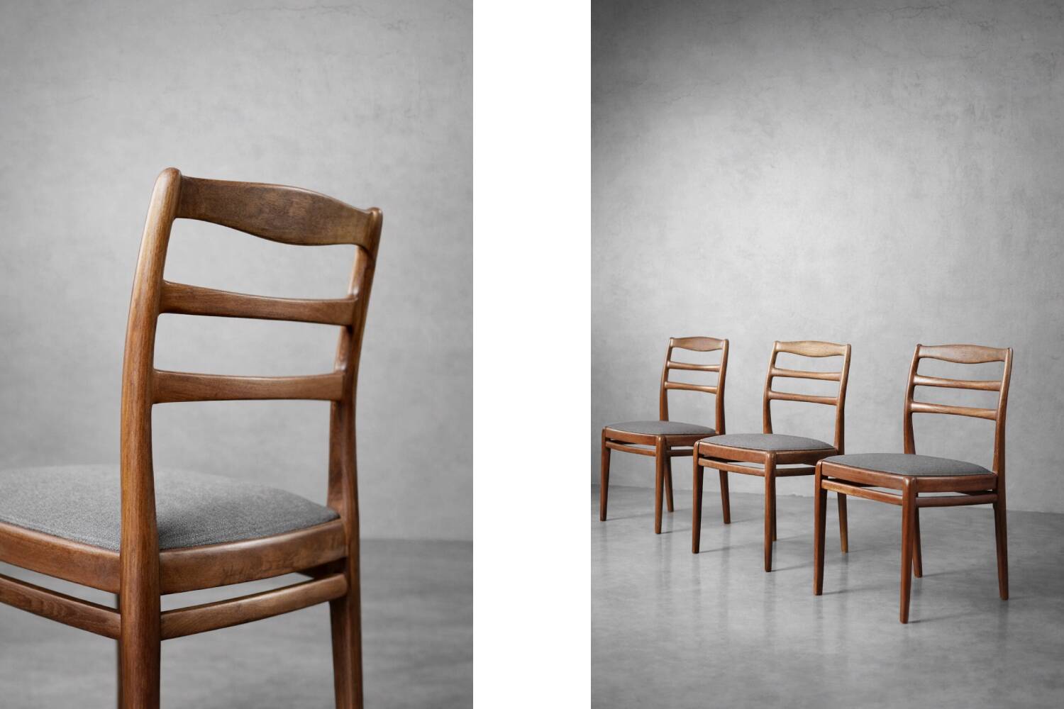 Vintage Mid-Century Danish Modern Elegant Teak & Grey Fabric Chairs, 1960s