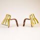 Hans-Agne Jakobsson Wall Lamps in Brass and Stained Wood, Sweden, 1970s