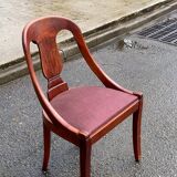Gondola office chair in solid wood and burgundy fabric 1950