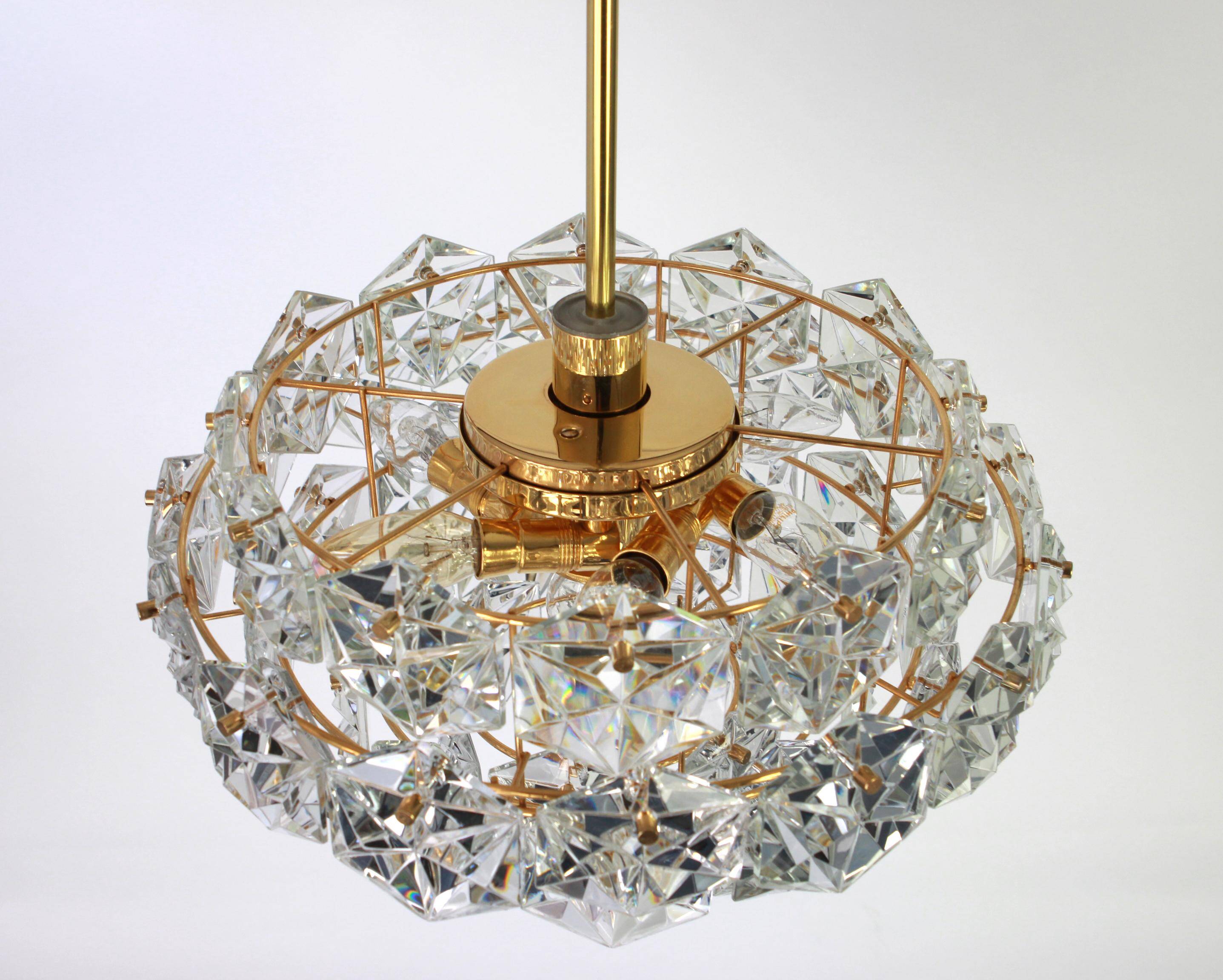Golden brass and crystal glass chandelier by Kinkeldey, Germany, 1970s.