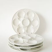 Set of 4 oyster plates in majolica, White, 1960
