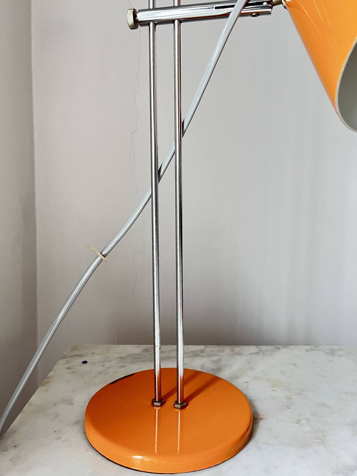 Vintage Mid-Century Table Lamp by Josef Hůrka for Lidokov | Orange & Chrome