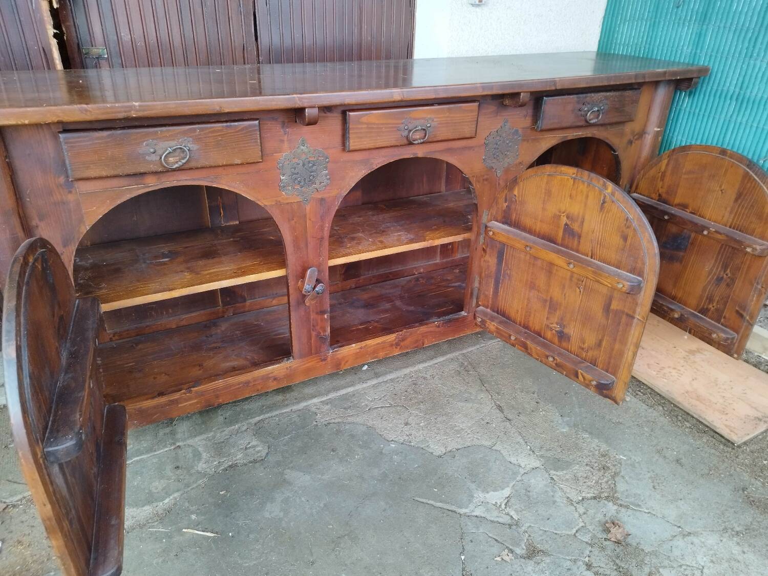 Solid wood sideboard with forged locks