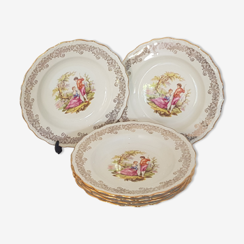 6 Digoin porcelain Fragonard soup plates