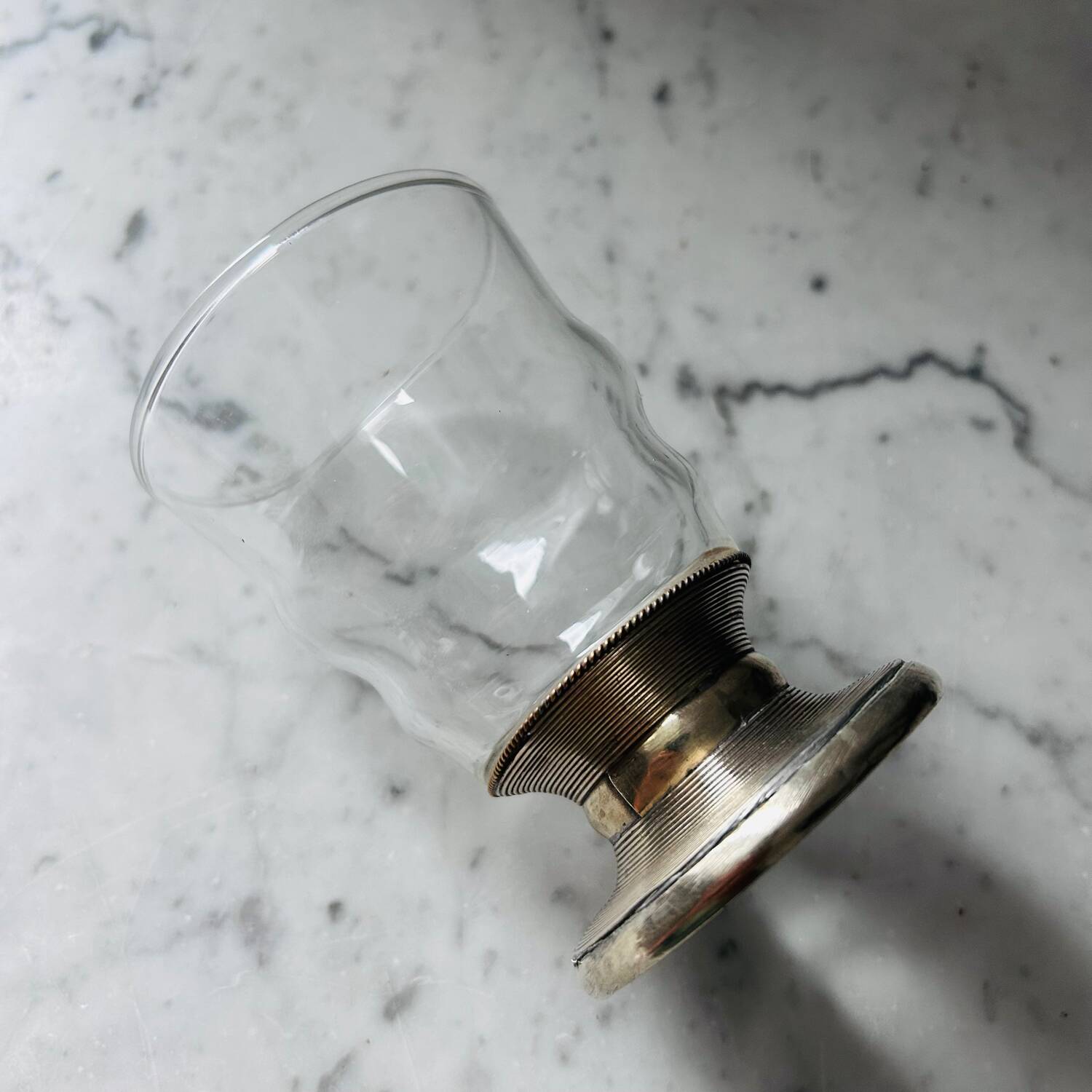 Antique glass with silver-plated metal base