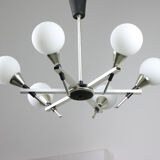 Italian Space-age Aluminum and Opaline Glass Chandelier