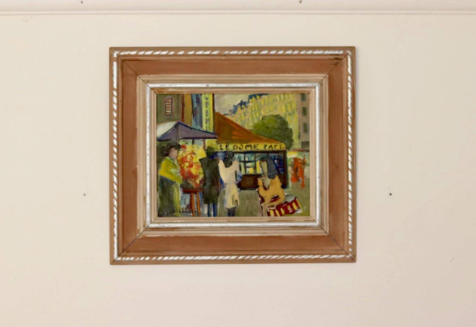 Huile sur panneau suédoise originale « French Street Life » -