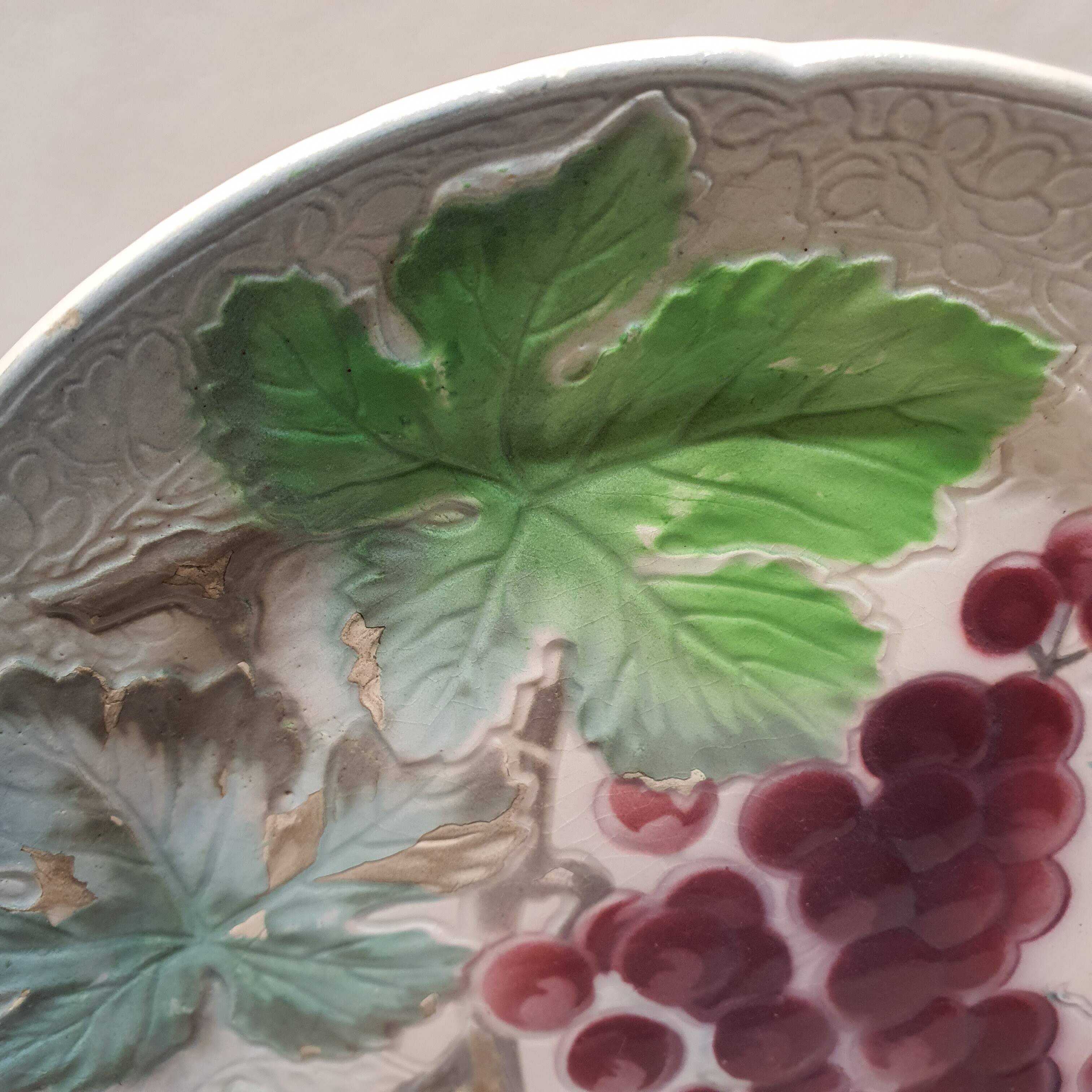 Decorative Plate Barbotine St Clément Made In France Vintage Grape Pattern