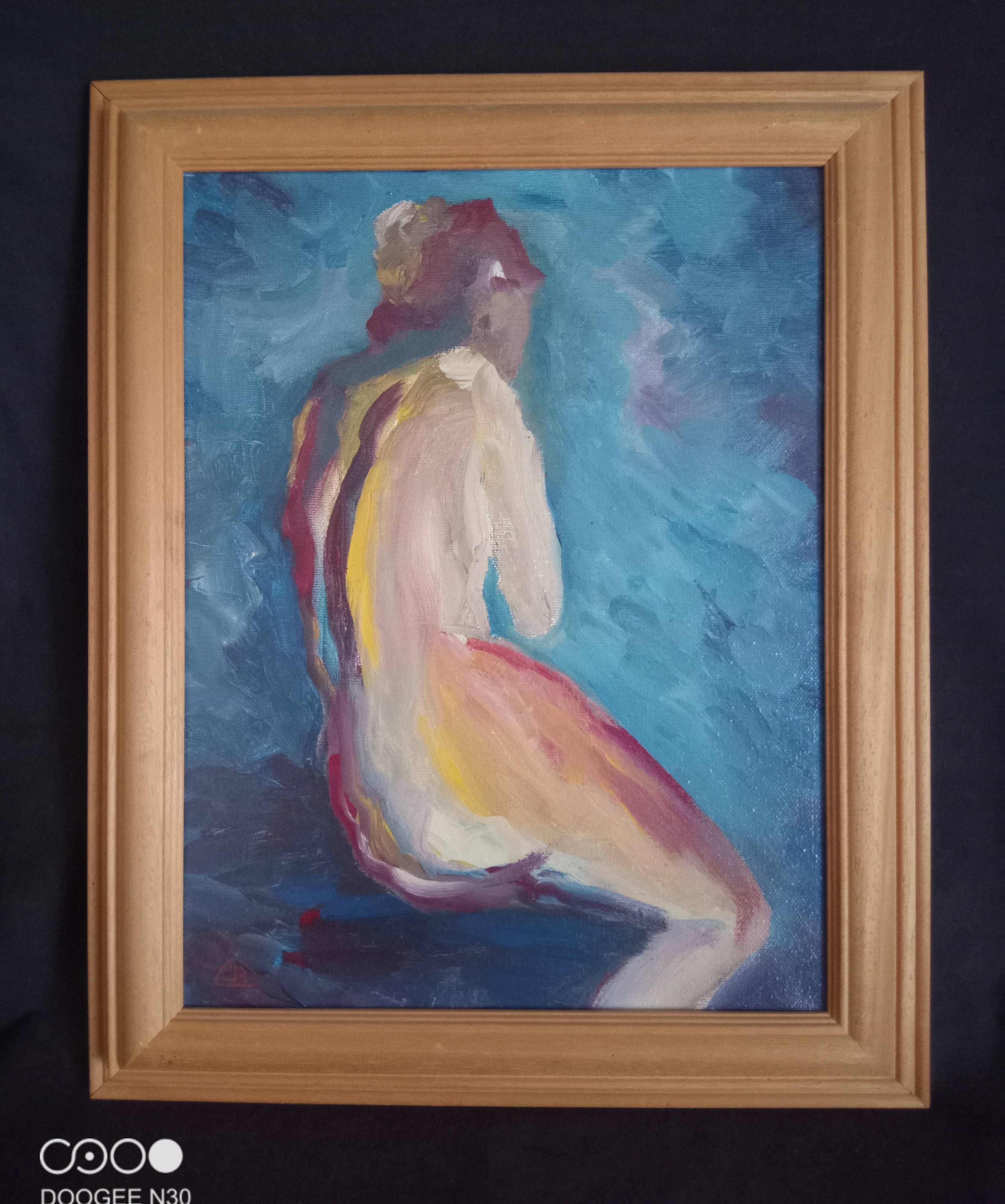 Female nude, oil on canvas, impressionist style, framed, signed J.Bénard