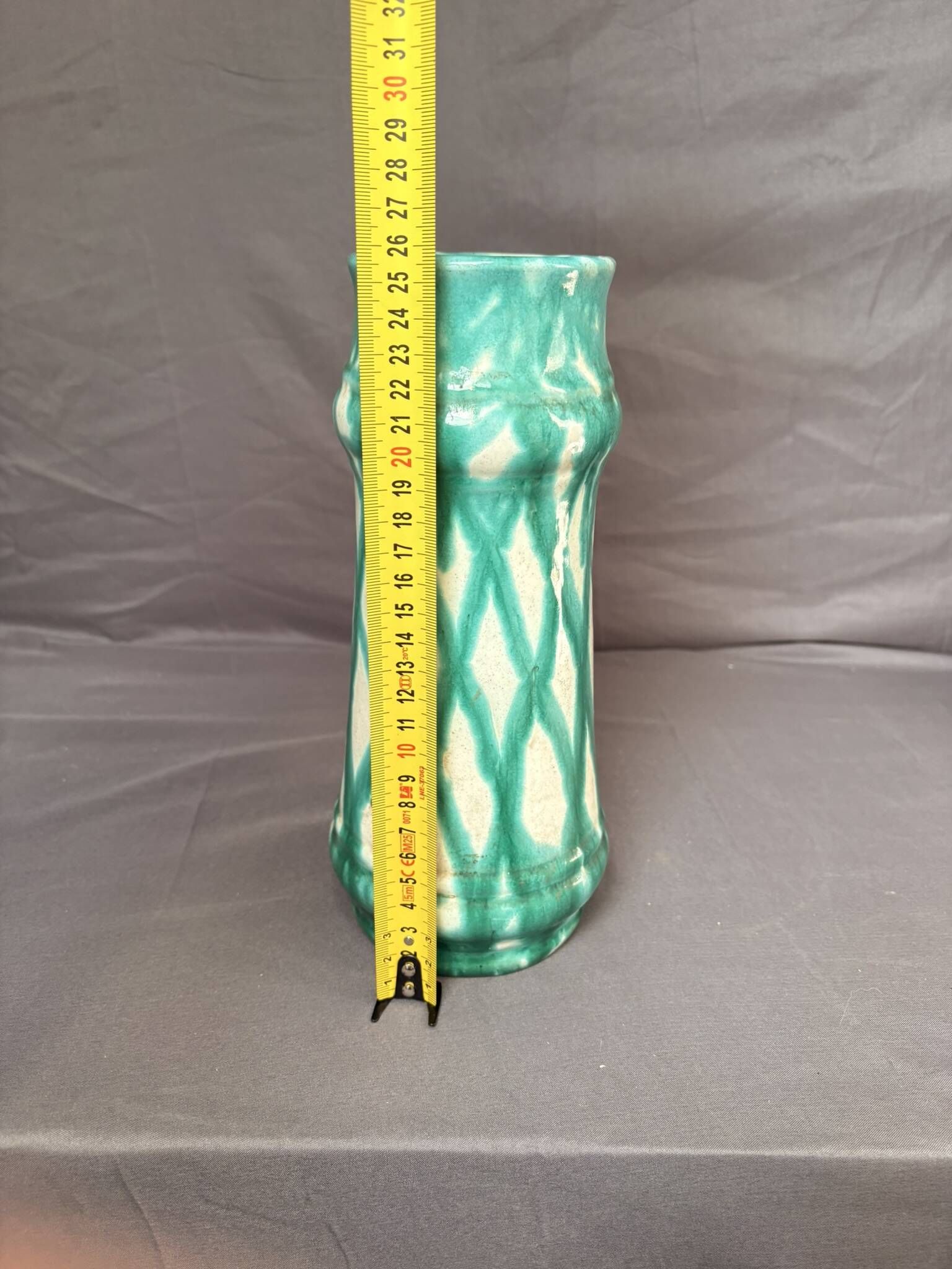 Vintage Glazed Geometric Ceramic Vase Green Blue West Germany 1960 Bay