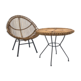 Rattan chair and table, 1960s