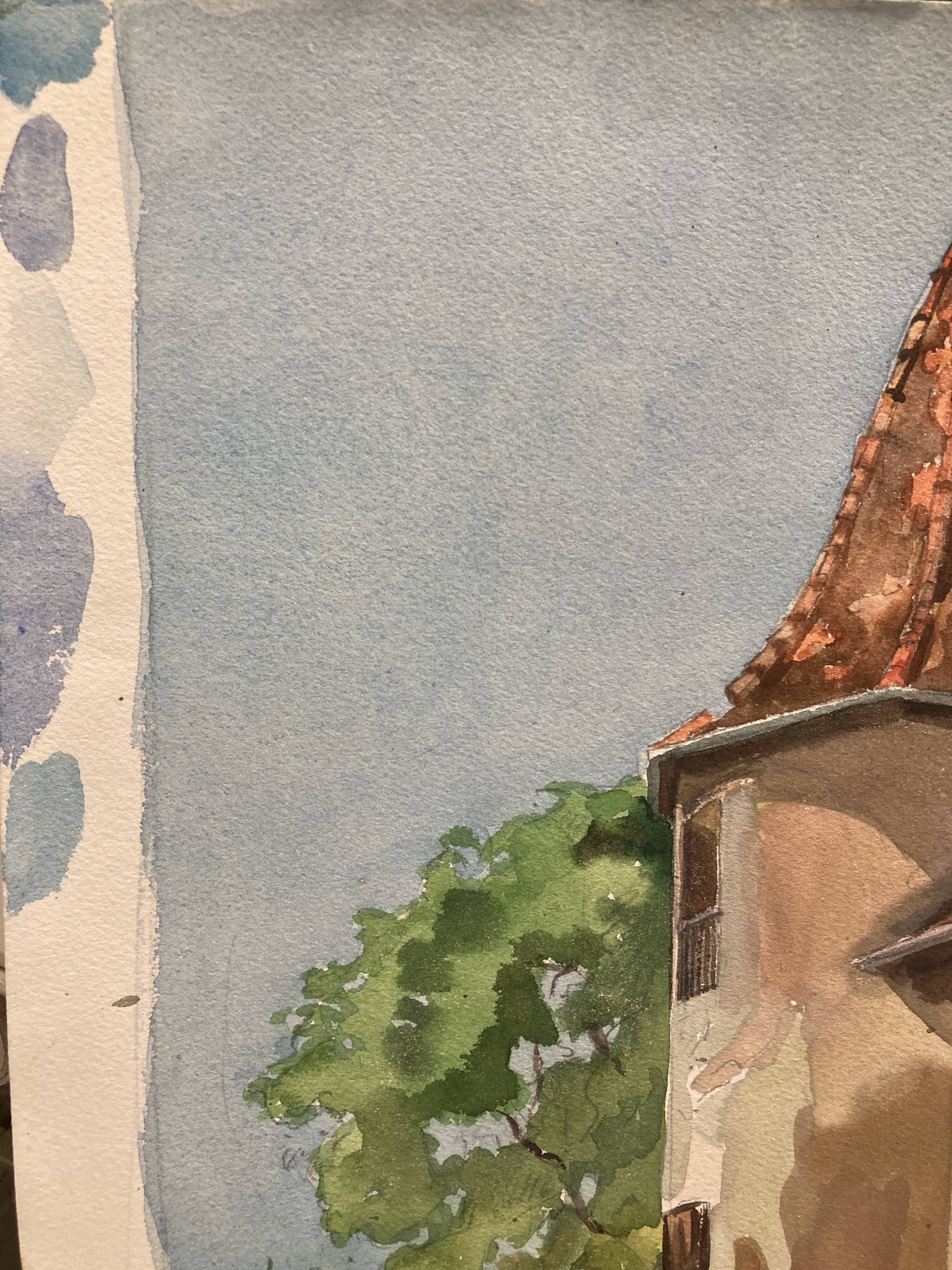 Vintage turret watercolor signed