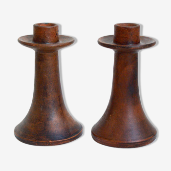 Pair of stoneware candle holders