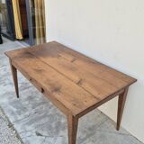 Table de Ferme en chêne massif 19éme, un tiroir piètement fuseau 1m49