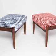 Pair of GFM mid-century stools in Dedar jacquard tweed, E. Homa, Europe, 1960s.