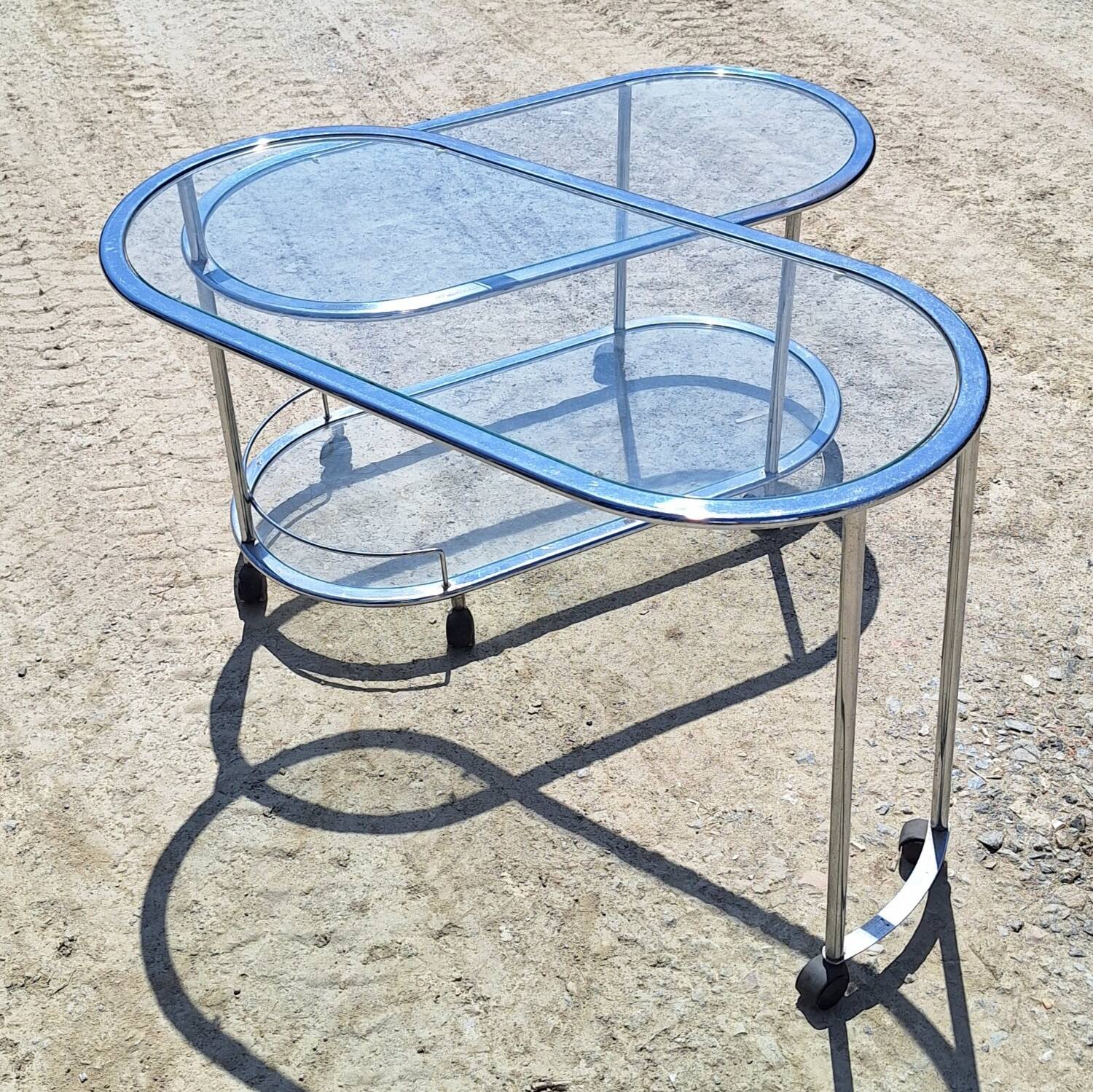 1970s chrome metal serving cart
