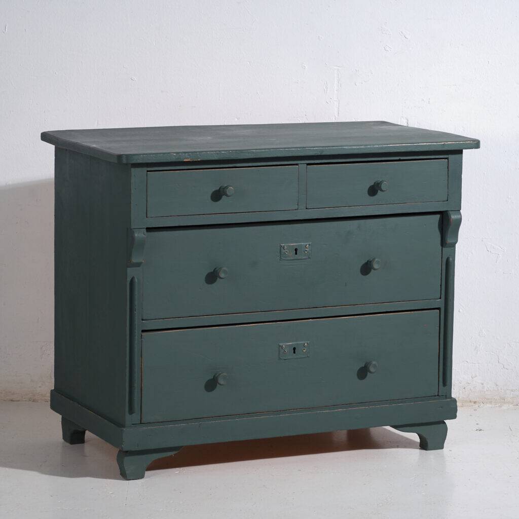 Antique painted pine chest of drawers – European rustic green chest of drawers – circa 1900