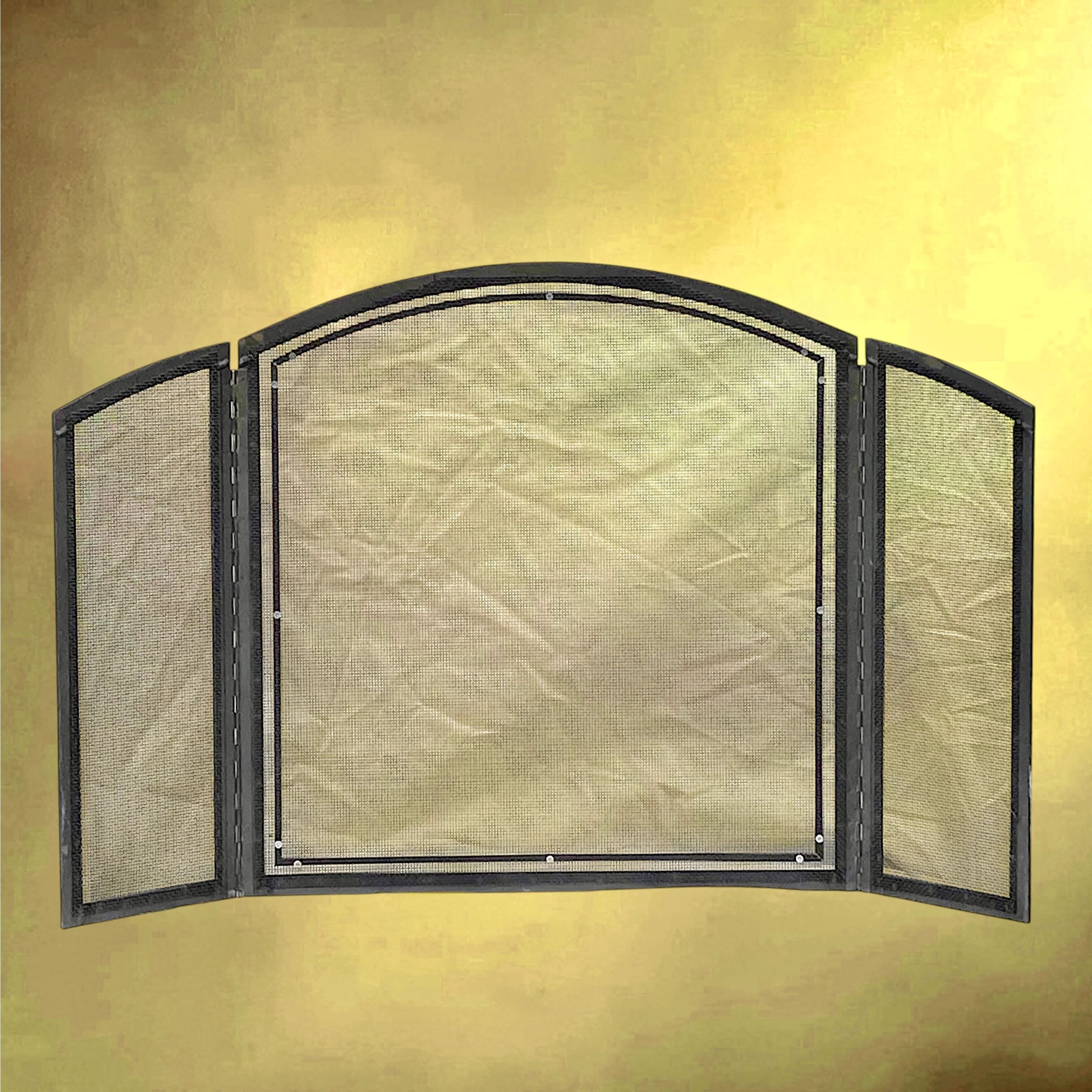 Folding fireplace screen in brushed steel and gilded brass – 1960s
