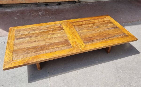 Table basse rustique brutaliste en bois massif ancien 195 x 90 cm
