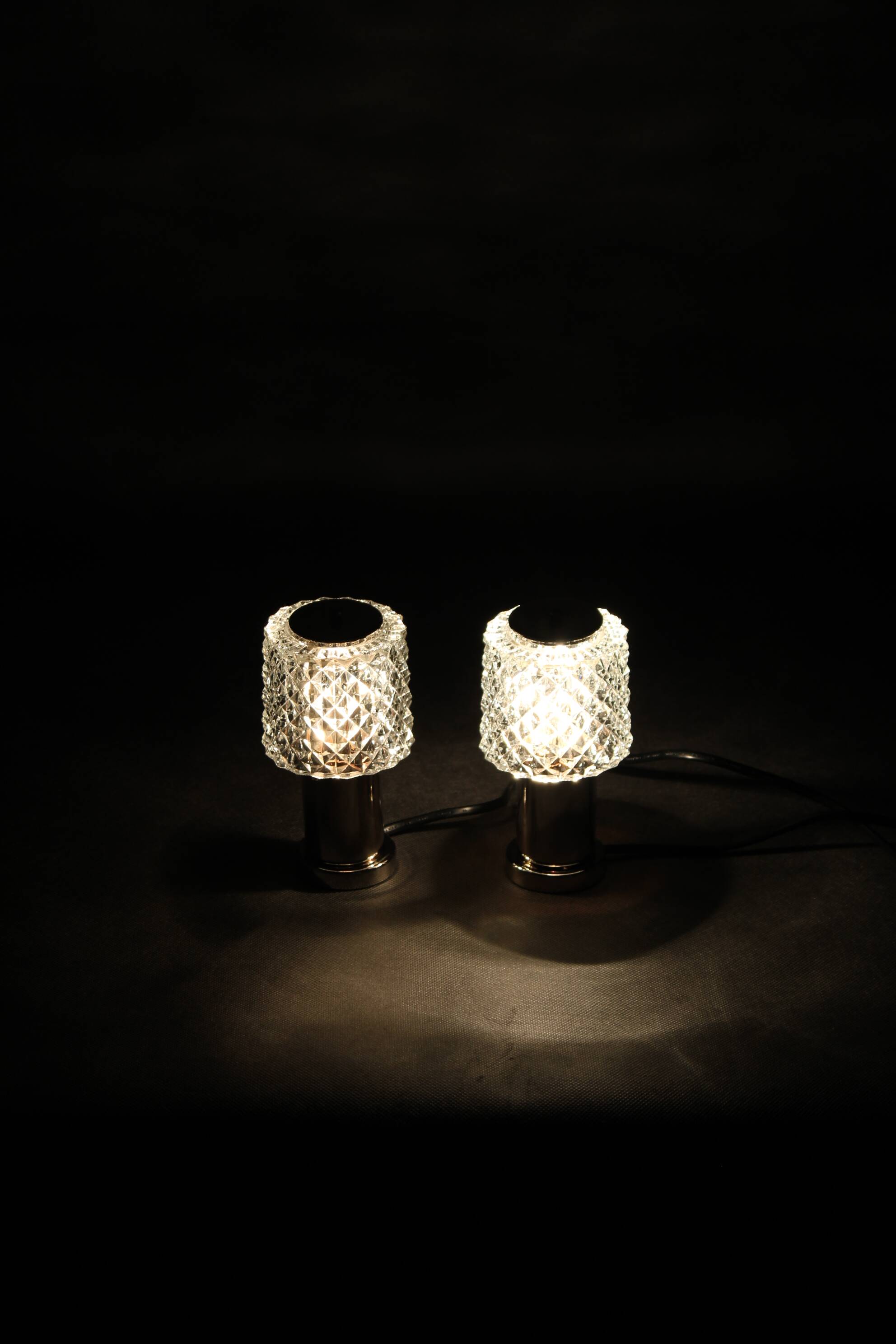 1970s Pair of Nightstands Glass Lamps by Kamenicky Senov, Czechoslovakia