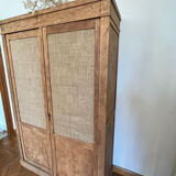 Raw wood cabinet & burlap