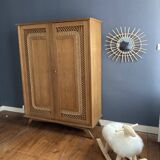 Rattan cabinet and vintage light oak